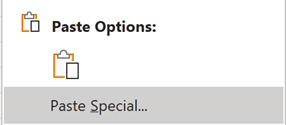 Screenshot of Paste Options with Paste Special selected.